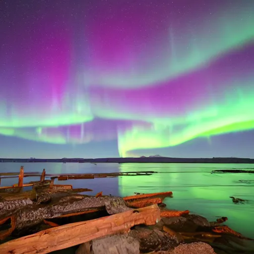 Prompt: aurora borealis localized entirely within a kitchen