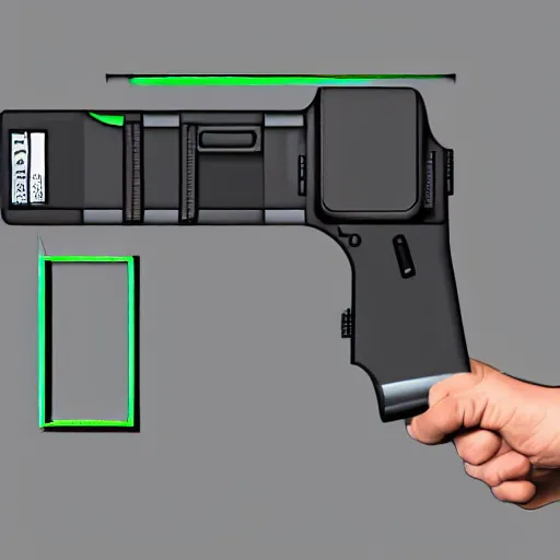 Prompt: legible technical blueprints for a functional handheld shrink - ray gun