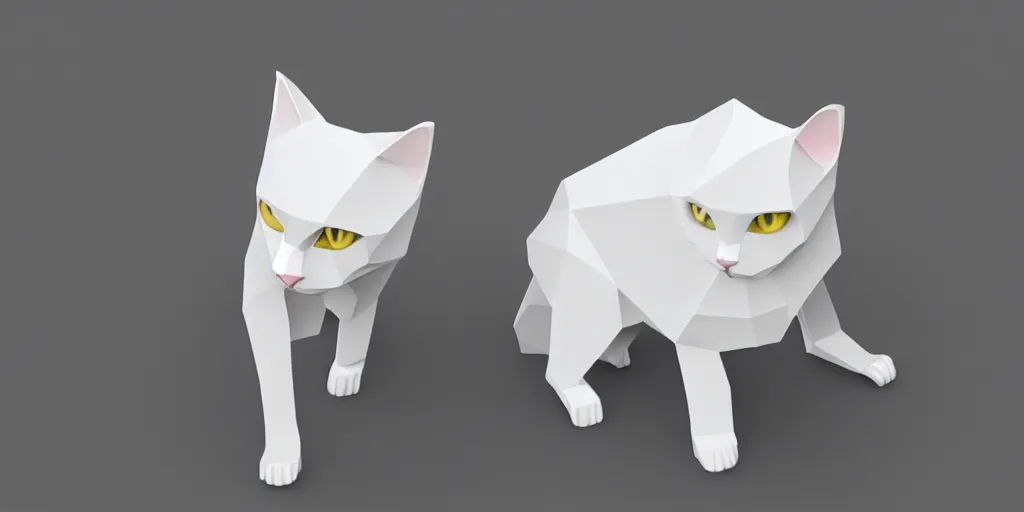 Prompt: Low polygon render of a cat on a white background, isometric 3d, ultra HD