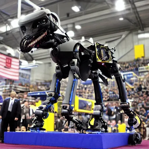 Image similar to Boston Dynamics robot dog winning the Westminster Dog Show