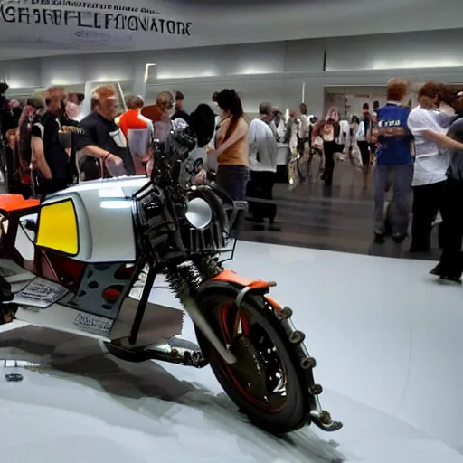 Image similar to delorian motorcycle, prototype demo at the hall of science