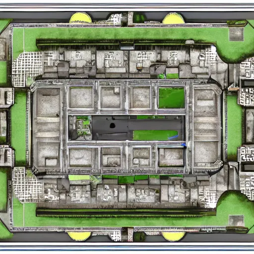 Image similar to architectural floor plan call of duty minimap, symmetrical outpost, ancient fort