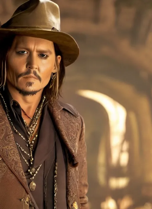 Image similar to film still of Johnny Depp as Cole Thorton in El Dorado, 4k