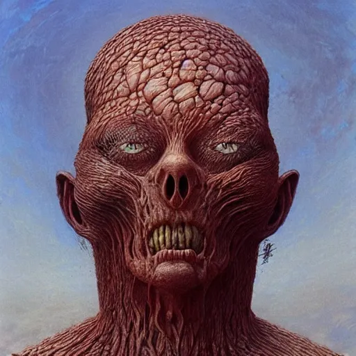 Image similar to A character by Peter Gric and Zdzisław Beksiński