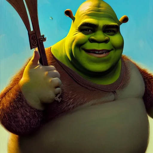 Image similar to handsome shrek is fat, highly detailed, digital painting, artstation, concept art, sharp focus, illustration, art by greg rutkowski and alphonse mucha