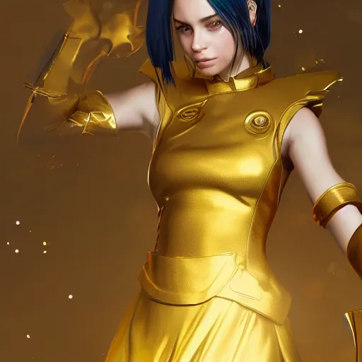 Image similar to a magical girl with gold magical suit, digital art, 8 k resolution, unreal engine, highly detailed, pretty face, very beautiful face, mystical atmosphere, trending on artstation, greg rutkowski