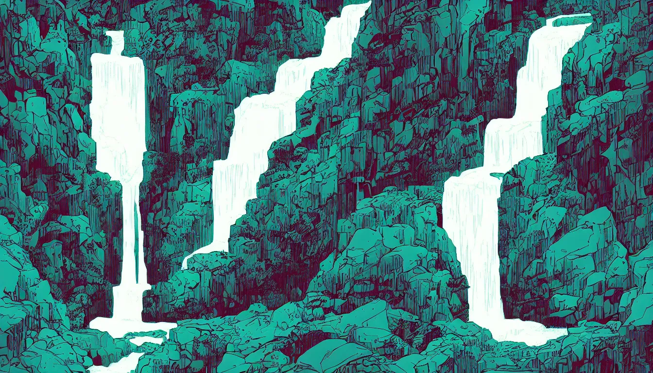 Prompt: waterfall by kilian eng, minimalist, detailed