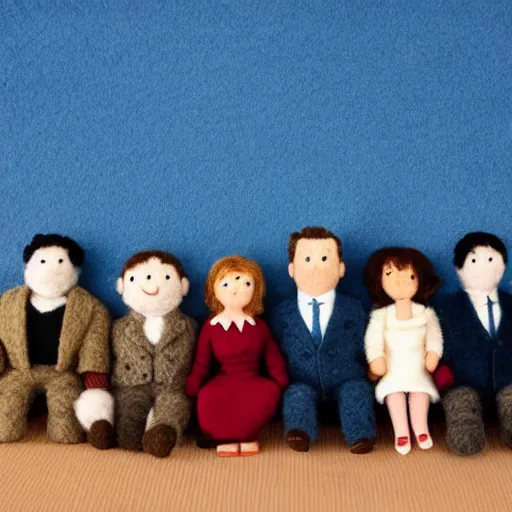 Prompt: The how i met your mother cast made from wool cute, studio light, professional photo