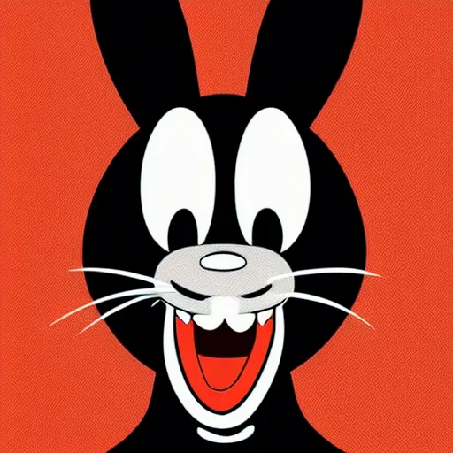 Prompt: A extremely highly detailed majestic hi-res beautiful, highly detailed head and shoulders portrait of a scary terrifying, horrifying, creepy goofy evil black cartoon rabbit with scary big eyes, earing a shirt laughing, hey buddy, let's be friends, in the style of Walt Disney