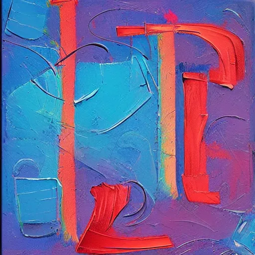 Prompt: award winning abstract oil painting, blue and pink colors, typography style, letters, lines, drops, super detailed