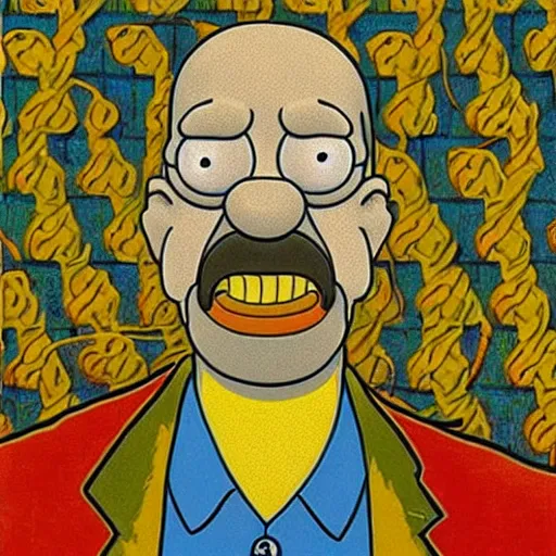 Prompt: portrait of homer simpson, mash - up between mc escher and vincent van gogh