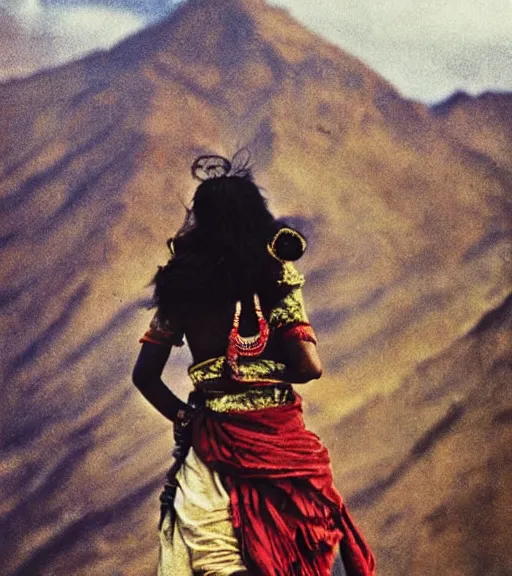 Image similar to vintage_portrait_photo_of_a_stunningly beautiful_nepalese_maiden in the himalayan mountains by Annie Leibovitz