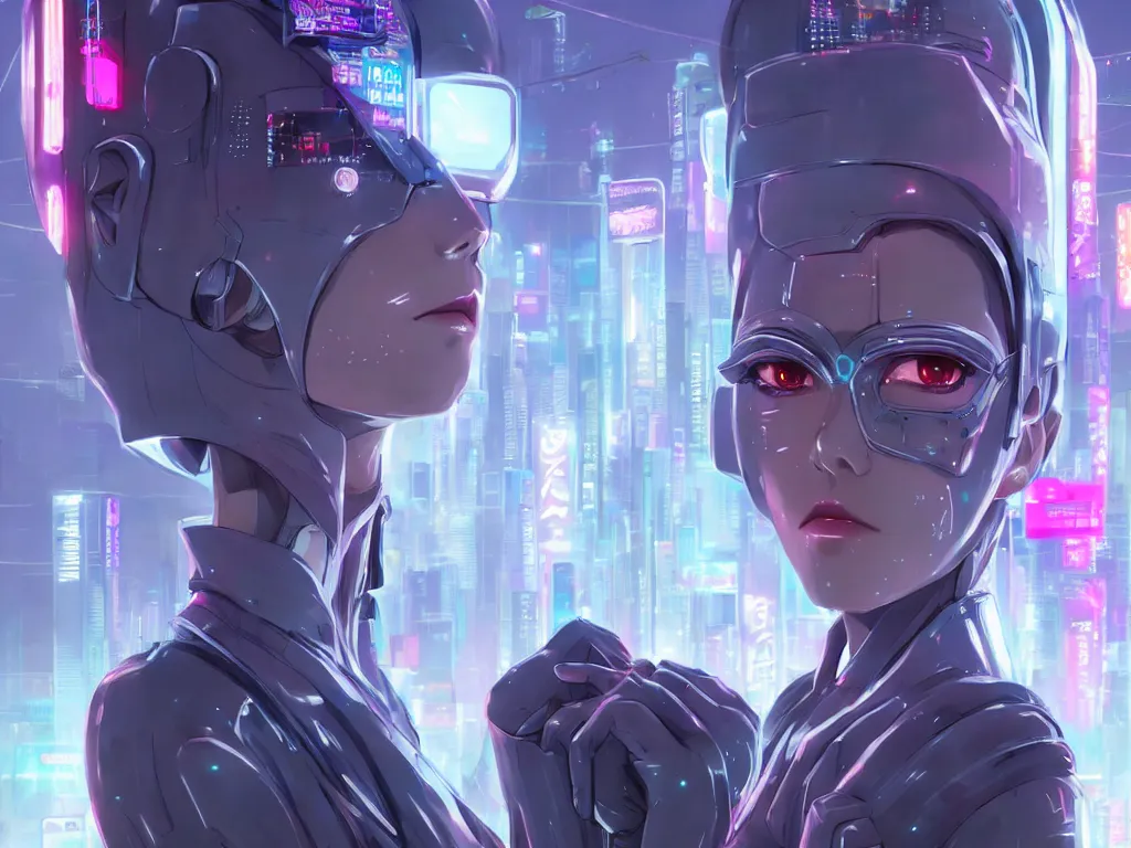 Image similar to portrait grey hair anime visual futuristic female cyber police, on cyberpunk neon light tokyo rooftop, ssci - fi and fantasy, intricate and very beautiful, human structure, concept art, sharp focus, anime by simon stalenhag and rossdraws and magali villeneuve and liya nikorov and luxearte, frostine engine