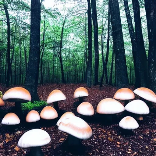 Prompt: beautiful forest of giant mushrooms