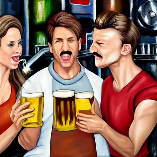 Prompt: hyper realistic paint of people drinking beer