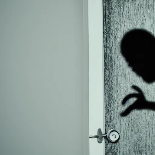 Image similar to a dark figure sitting in front of a door holding a key