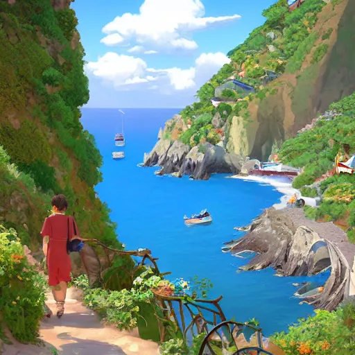 Prompt: pixar render, french bande dessinée, mediterranean landscape, quaint village, cinq terre, highly detailed, luminous, style by moebius, by studio ghibli, concept art, unreal engine