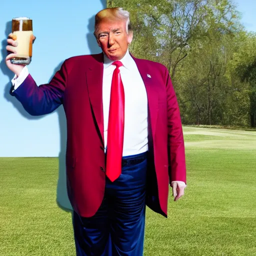 Prompt: donald trump with a beer belly selling kool - aid