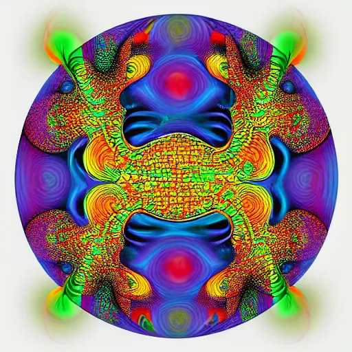 Image similar to a colorful duckies fractal 3 d mushroom in a beautiful, visionary world world, peace and love, by alex grey and fabian jimenez