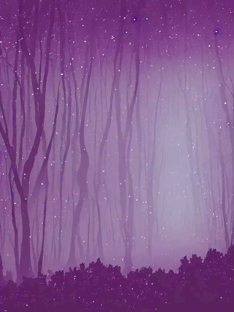 Image similar to a digital art of a close up view of a forest, fireflies flying around, purple color scheme, by laurie greasley, artstation, studio ghibli color scheme