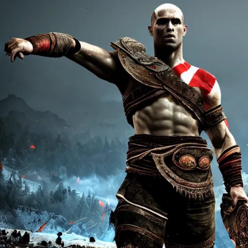 Prompt: cristiano ronaldo in the God of War game