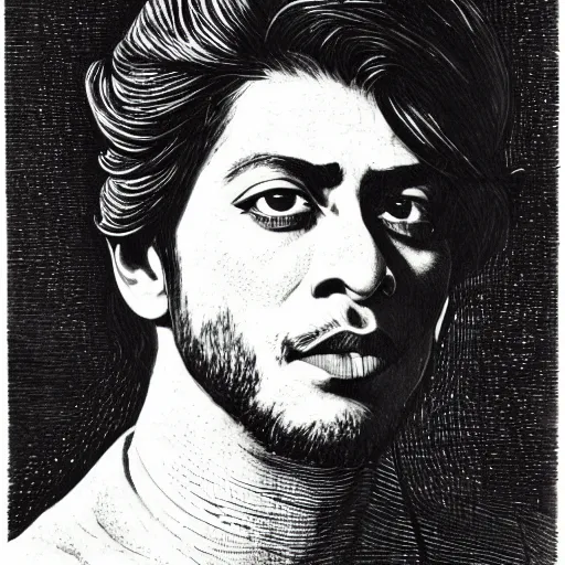 Prompt: A beautiful 19th century wood-engraving of Shah Rukh Khan, by Édouard Riou Jules Férat and Henri de Montaut, highly detailed, fine Art, high detail, masterpiece, illustration, clear eyes, trending on artstation