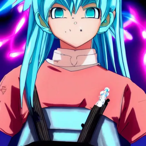 Image similar to Hatsune Miku going super Saiyan