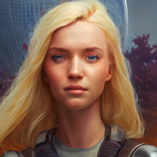 Prompt: highly detailed closeup portrait of a beautiful blonde female cyborg, in disney, stephen bliss, unreal engine, art by greg rutkowski, loish, rhads, ferdinand knab, makoto shinkai and lois van baarle, ilya kuvshinov, rossdraws, tom bagshaw, global illumination, radiant light, detailed and intricate environment