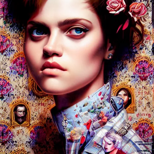 Prompt: portrait fashion editorial campaign by drew struzan, highly detailed