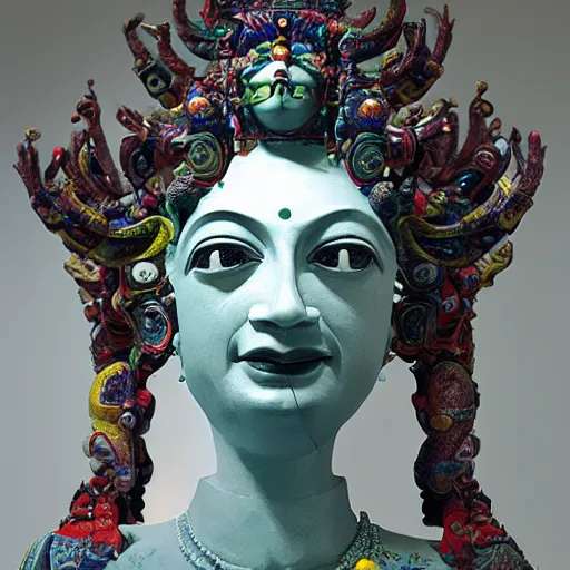 Prompt: kali yuga sculpture, by ramkinkar baij, michelangelo, nam june paik