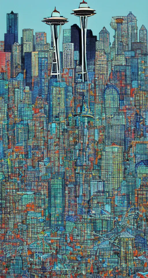 Prompt: Seattle skyline, by james jean