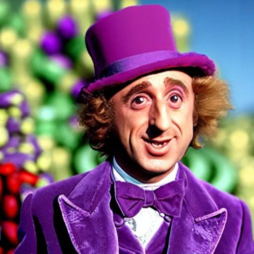 Image similar to gene wilder in willy wonka and the eggplant factory