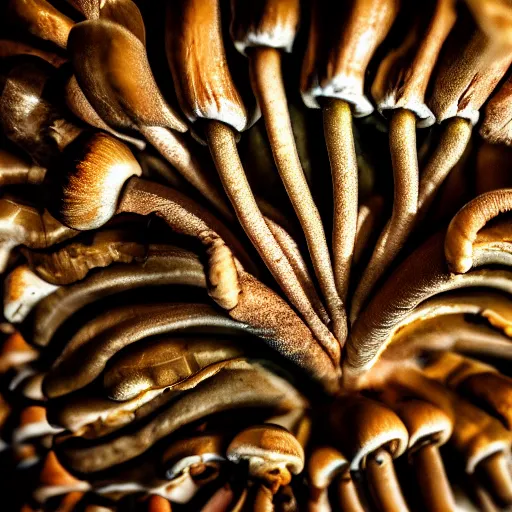 Prompt: mushroom cap lamellae, bottom view, hyper realistic, photography, colorfull, 8k, epic composition