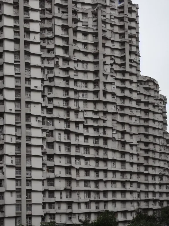 Image similar to low - cost soviet panel apartment building photo, extreme wide shot