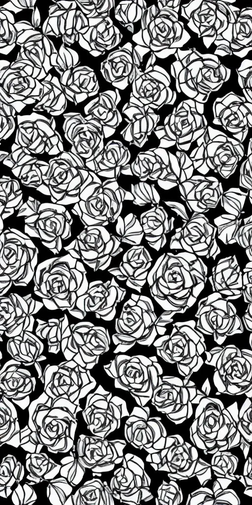 Image similar to seamless pattern of beautiful roses with leaves and throns, tattoo style, symmetrical, repeating 35mm photography