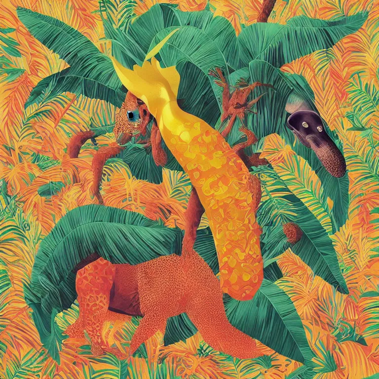 Image similar to beautiful album cover depicting tropical animals by Jonathan Zawada