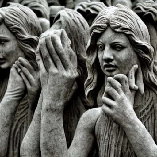 Image similar to close up of the weeping angels, cinematographic shot,
