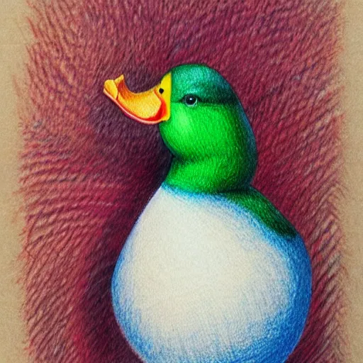 Image similar to Colored pencil art on paper, Circus Duck , highly detailed, artstation, MasterPiece, Award-Winning, Caran d'Ache Luminance
