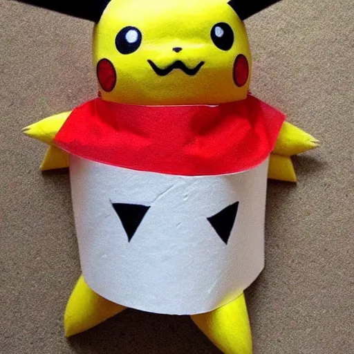 Image similar to Pikachu made out of toilet paper