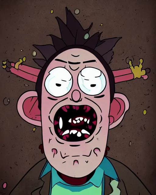 Image similar to portrait of an ugly old possessed crying clown in the style of justin roiland. ugly, creepy, demonic, horror. cinematic lighting. style of rick & morty. photographic, photography. by justin roiland