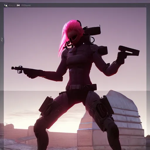 Image similar to Sundowner mercenary character from metal gear video game wearing a pink dress, male, trending on artstation, screenshot from metal gear video game, octane render