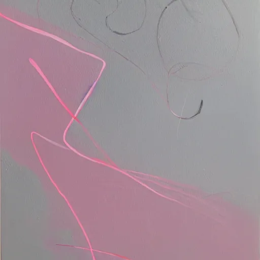 Image similar to abstract contemporary oil painting with grey and pink color palette, negative space, pen lines, creative, positive energy, masterpiece, beautiful shapes, unique