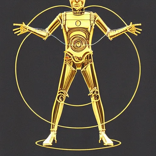 Image similar to c 3 po as the vitruvian man