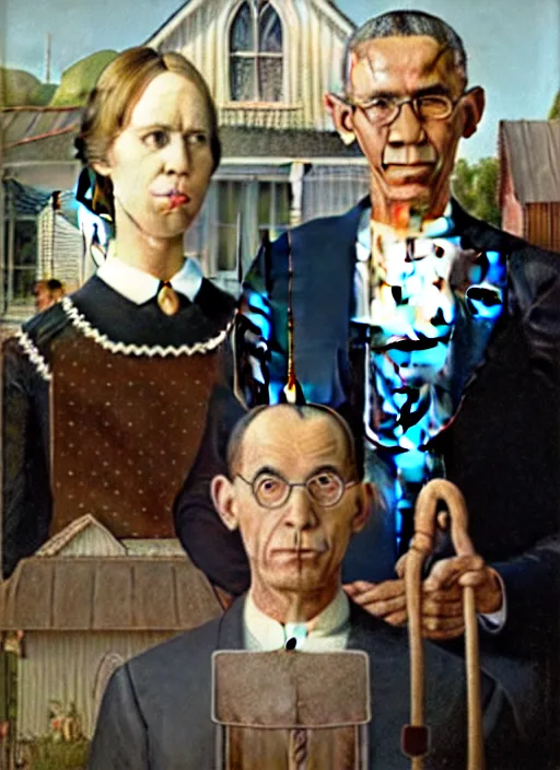 Prompt: obama in american gothic by grant wood