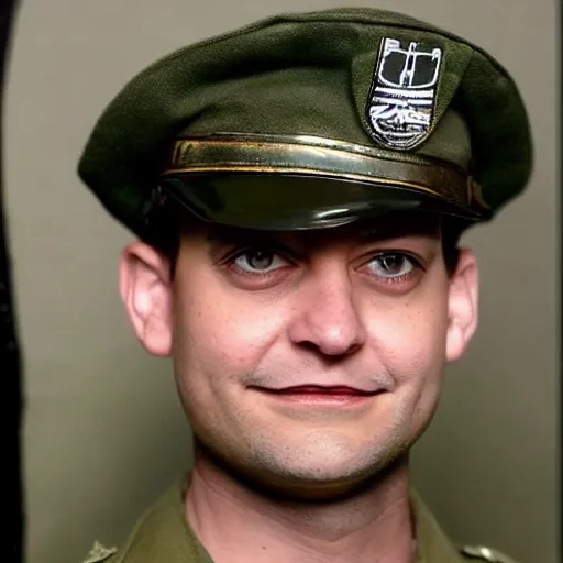Image similar to tobey maguire dressed as a us ww 2 army soldier during the battle of midway, highly detailed, cinematic lighting, photorealistic