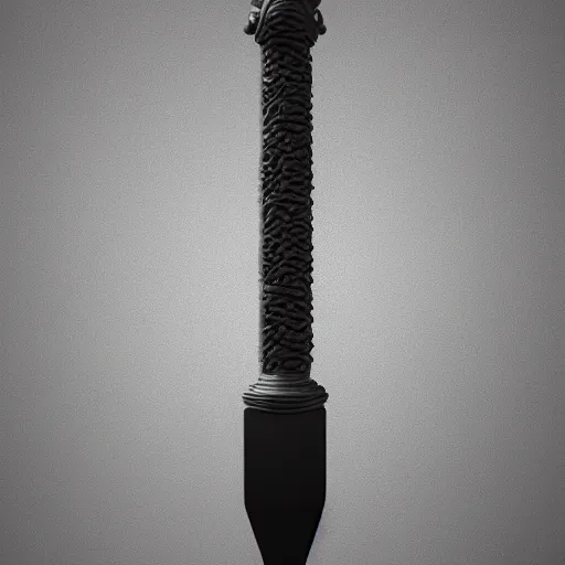 Prompt: a black sword skull handle, ornament, weapon, a 3 d render by dom qwek, studio lighting, raytracing, trending on polycount, futurism, hard surface modeling, rendered in maya, 3 ds max, blender, artstation hd, vray