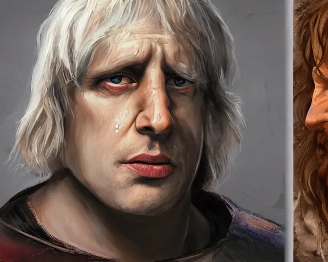 Image similar to boris johnson as aragorn, character art, by various concept artists, hyperrealistic face, photorealistic render