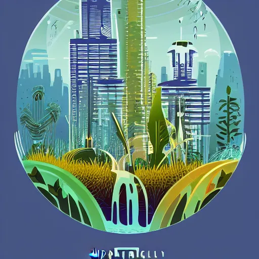 Image similar to beautiful happy picturesque charming organic futuristic sci - fi city in harmony with nature. water and plants. beautiful light. grainy and rough. soft colour scheme. beautiful artistic vector graphic design poster 4 k by vincent. ( 2 0 2 2 )