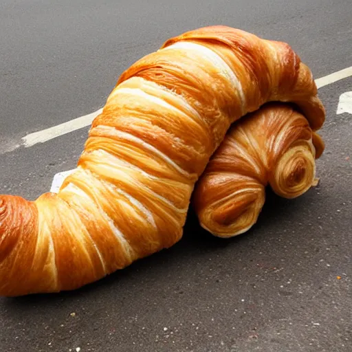 Prompt: street view image a car made of croissant