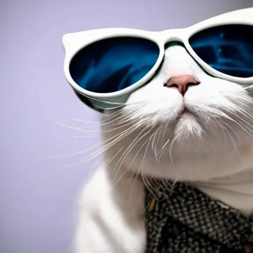 Prompt: white cat dressed like sherlock homes, wearing sunglasses